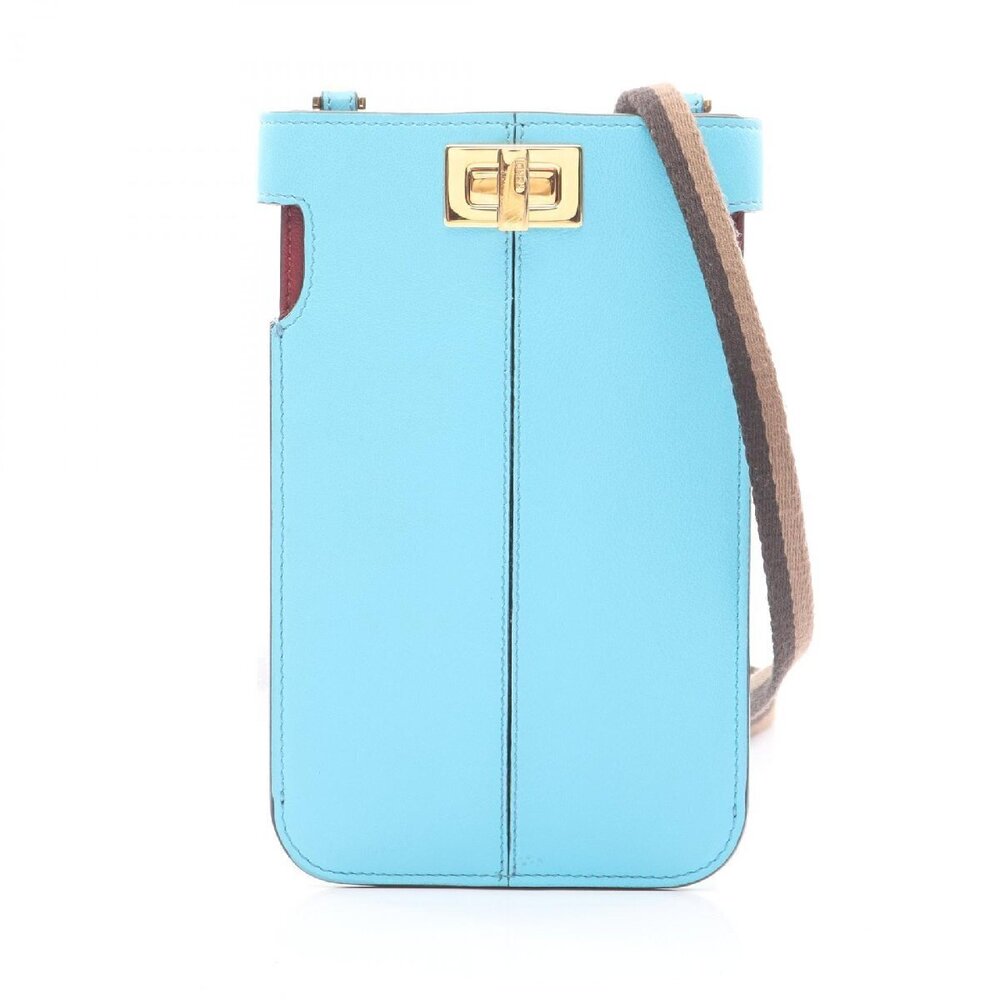 Fendi Phone Pouch Clutch Shoulder Bag Leather Blue